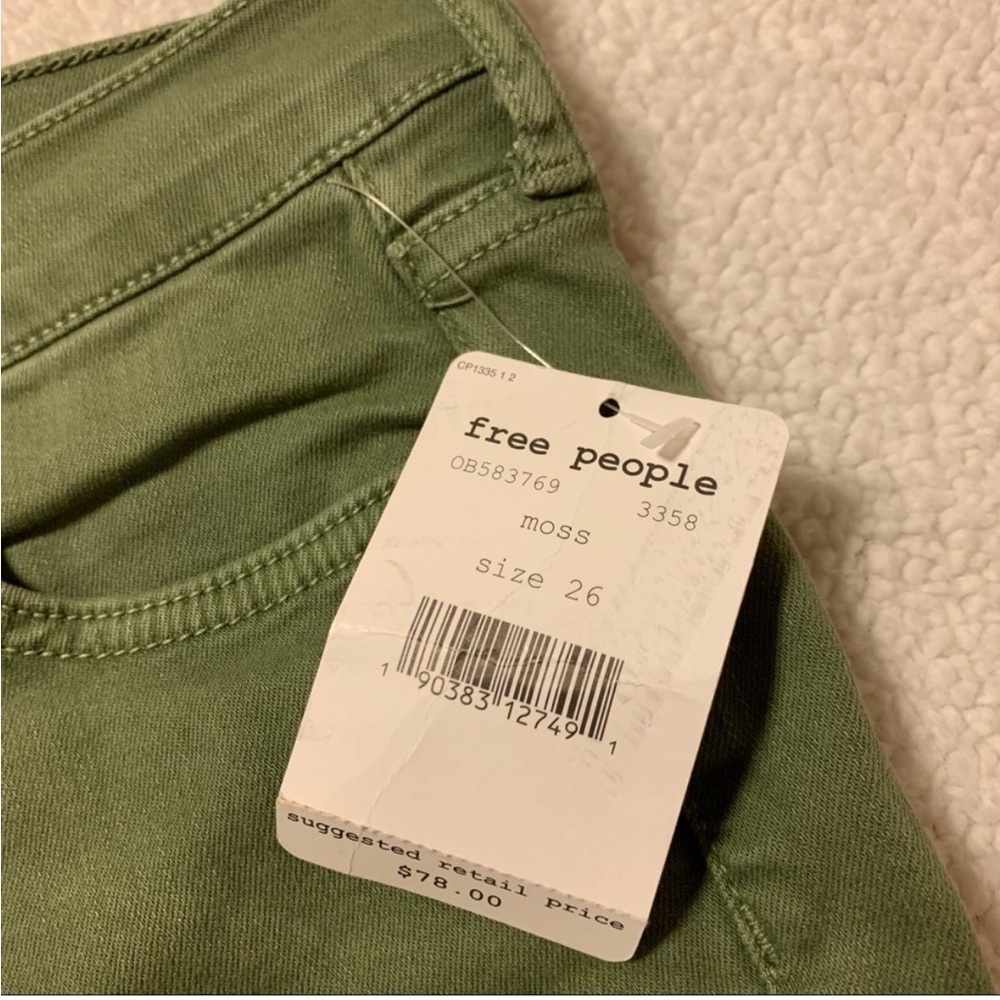 Free People High Rise Busted Olive Green Distressed Skinny Jeans - Picture 11 of 15